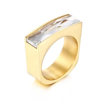 

Stainless Steel Gold Ring Men and Women Rectangular Six-color Glass Ring Anniversary Ring