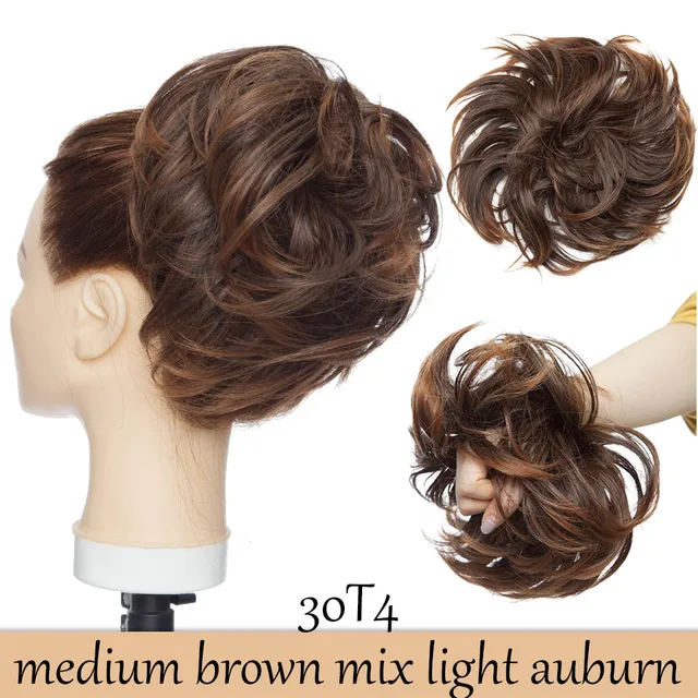 HAIRRO 80g Straight Donut Chignon Hairpieces Synthetic Ombre Elastic Updo Chignon Fluffy Messy Scrunchies Hair Bun For Women 30T4-80g