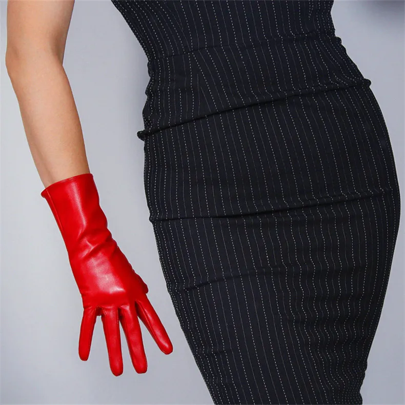 Ultra Short Leather Gloves 13cm Emulation Leather Imitation Sheepskin PU Unlined Female Christmas Red Women Gloves WPU126