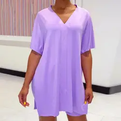Fashionable Summer Sleepwear Wear-resistant Women Solid Color V Neck Top Shorts Set  Tracksuit    Pajamas
