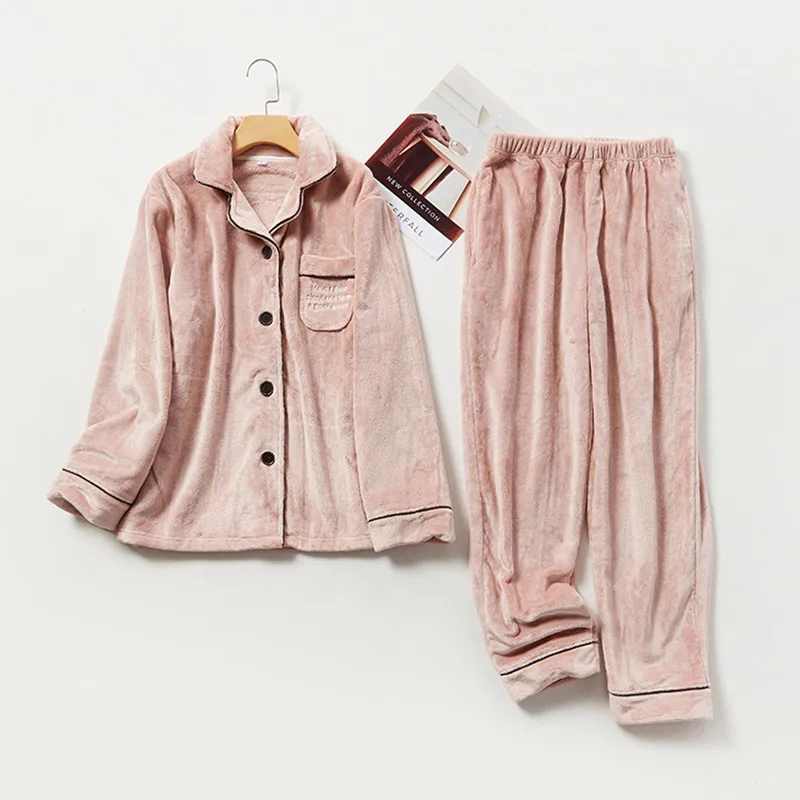 

Conjuntos De Pijama New Flannel Winter Pajamas For Women Loose Large Size Couple Sleepwear Set Coral Fleece Velvet Home Suit 3XL