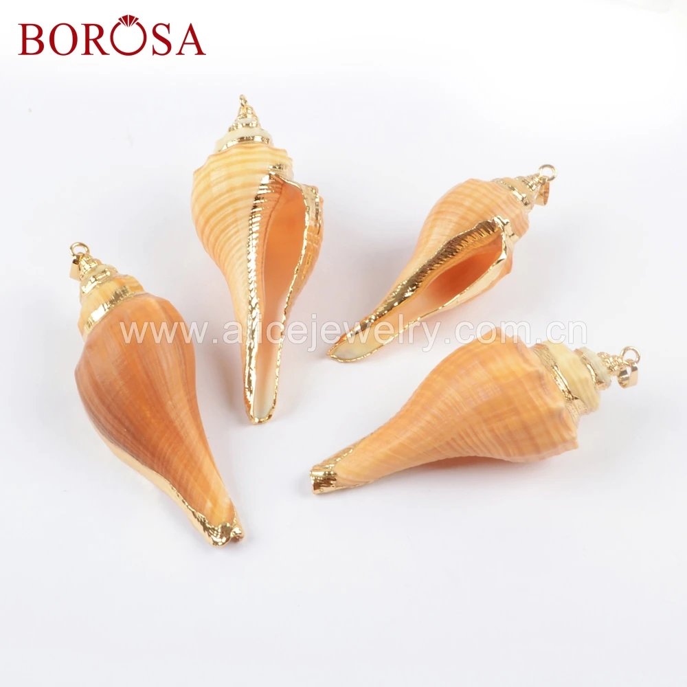 

BOROSA Gold Color Natural Conch Shells Pendant Handmade Shell Accessories DIY for Women Nacklace Making G1654-1