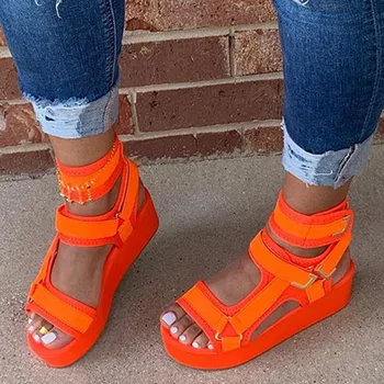 

Velcro Platform Open Toe Platform Solid Color Sandals Women 2020 Summer Fashion Casual Outdoor Beach Shoes Pink/Orange
