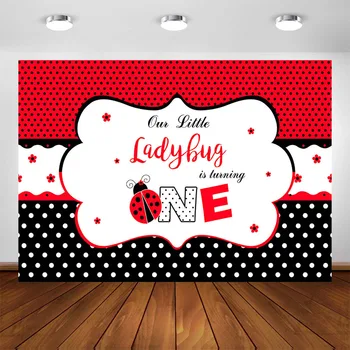 

Neoback Baby Shower Backdrops Ladybug Black and Red Photographic Background Customized Photographic Backdrops for Photo Studio