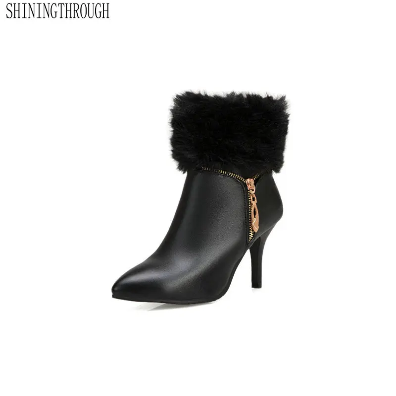 

2020 Pointed Toe Women Ankle Snow Boots Thin High Heel Sexy Platform Casual Party Style Women Motorcycle Boots Big Size 34-43