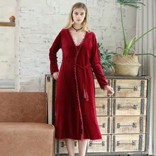 Взрывной Золотой бархатный халат для девушек, осенний и зимний благородный Свадебный утренний халат, толстая Длинная женская домашняя пижама винно-красного цвета