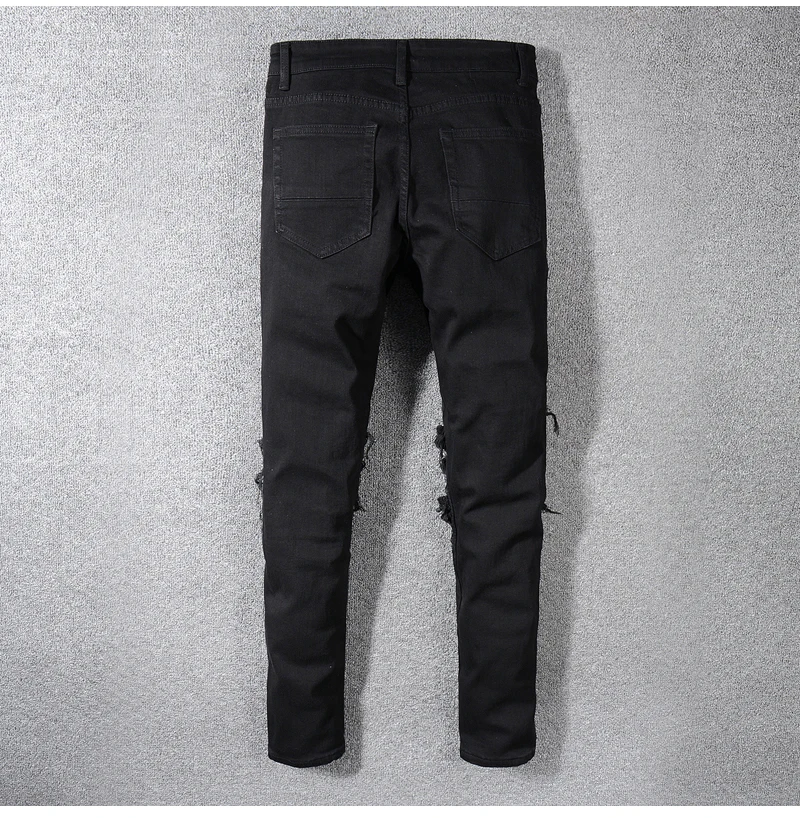 Seveyfan Марка NEW FASHION Hi Street Для Мужчин's джинсы для езды на мотоцикле женские черные узкие лоскутное плиссированные джинсы для байкеров брэнда джинсы для мужчин R2559