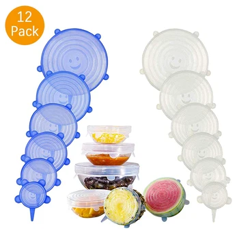

12 Pack Silicone Food Cover Stretch Lids Resuable Kitchen Airtight Food Wrap Covers Bowl Pot Lid Food Fresh Cover Kitchen Tools