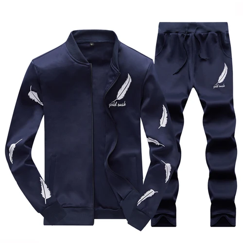 Dark blue MYAZHOU2018, мужская спортивная одежда, костюм, толстовка, спортивный костюм без толстовки, Мужской Повседневный Активный костюм на молнии, верхняя одежда, 2 шт., куртка+ штаны, комплекты - Цвет: Dark blue