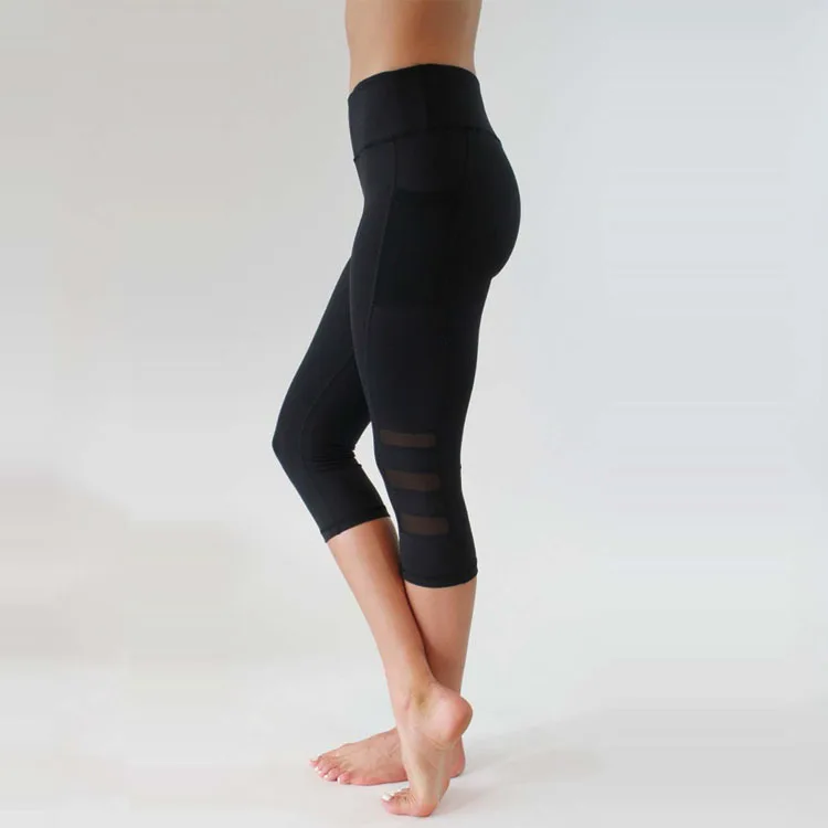 Cross Border Hot Selling Mobile Phone Pocket Gauze Joint High-waisted Elasticity Multi-Color Leggings Yoga Pants a Large Amount