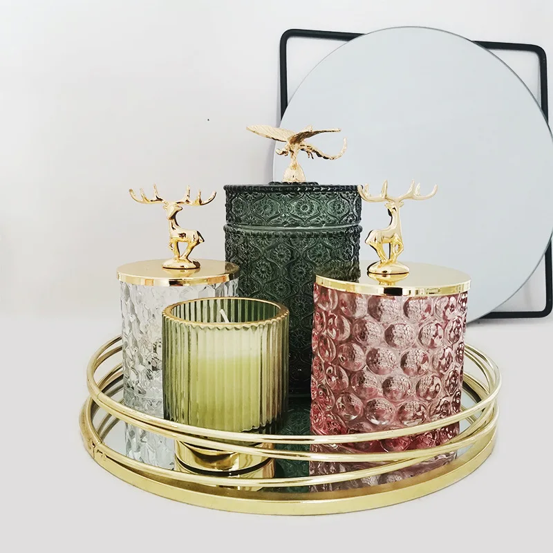 Nordic Glass Storage Jar With Lid Gold Diamond Spices Candy Jewelry Coffee Can Kitchen Organizer 1 – Pcs