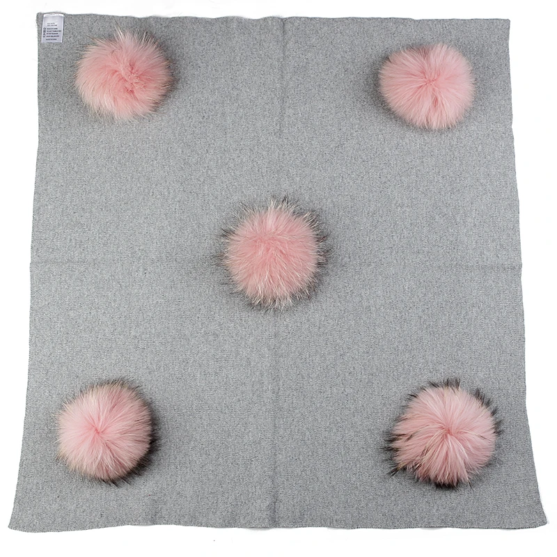 Geebro/теплое шерстяное Пеленальное Одеяло для новорожденных и детей постарше, одеяло для сна и путешествий с помпоном из натурального меха 15 см, постельные пеленки - Цвет: light gray pink