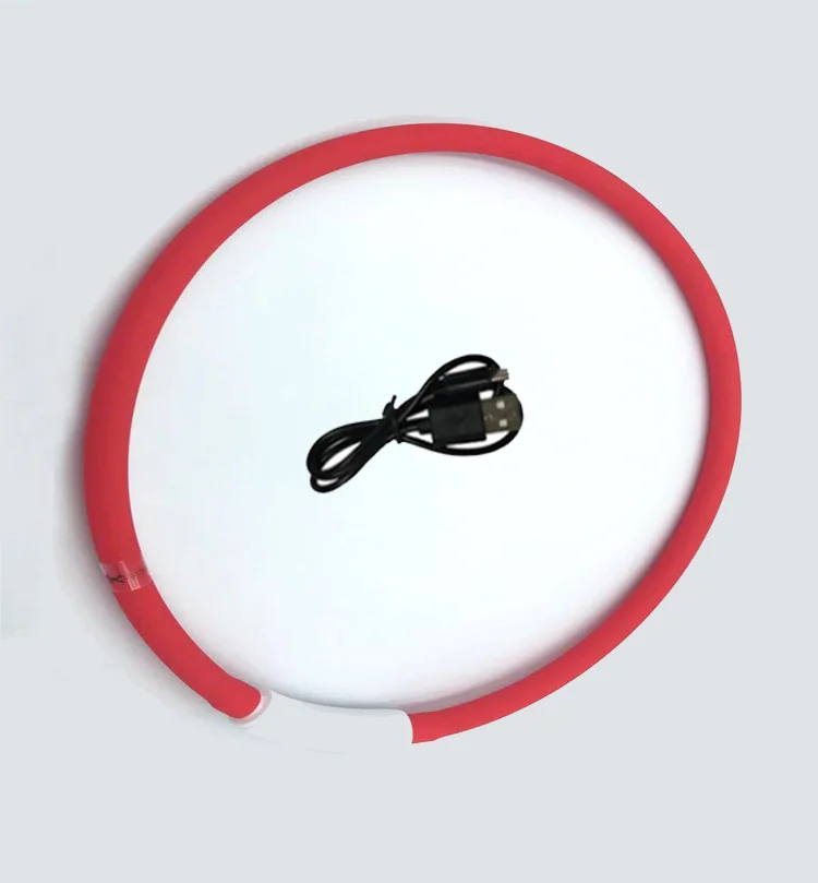 red USB Перезаряжаемый мигающий ночной ошейник для питомцев, собак, кошек, светящийся ошейник, светодиодный светильник, светящийся плюшевый мигающий ошейник, ночная безопасность - Цвет: red
