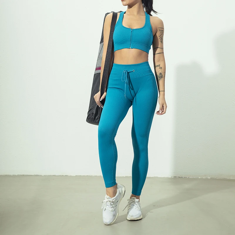 Seamless Women Yoga Set Workout Sportswear Gym Clothing Zipper Long Sleeve High Waist Leggings Fitness Bra Athletic Sports Suits