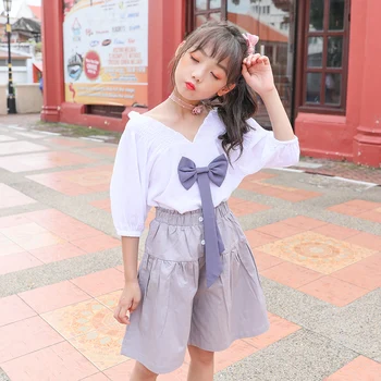 

New Arrival 2020 Summer Girls Clothing Set Cute Bow Shirt and Pants Set for Girls Personality Baby Girls Two Piece Set, #9028