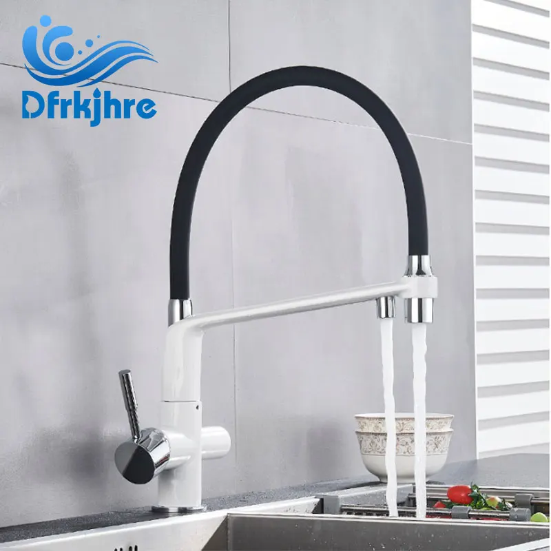 

Kitchen Faucet Flexible Rotated 360 Degree Filter Swivel Drinking Water Rotation Dual Spout Dual Handles Mixer Pure Water