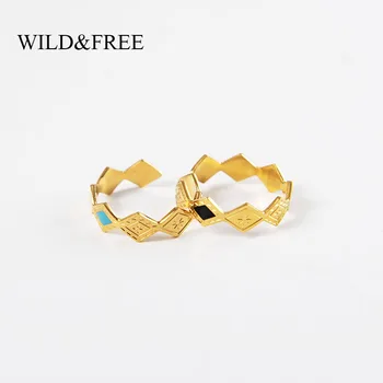 

Wild&Free Boho Adjustable Geometric Open Rings Jewelry Stainless Steel Black Blue Enamel Rhombus Stackable Finger Ring For Women