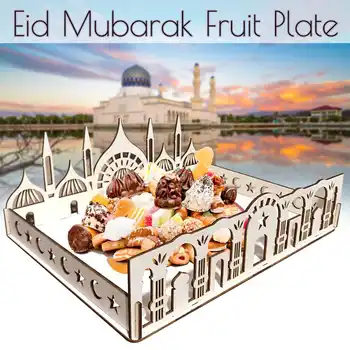 

Rustic Wooden Ramadan Eid Mubarak Food Dessert Pastry Tray Festival Party Serving Tray Table Decoration For DIY Party Supplies