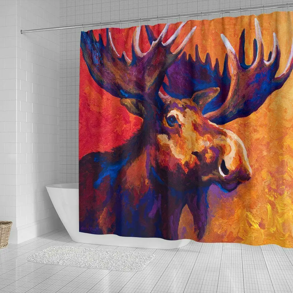 Moose Polyester Durable Fabric Waterproof Shower Curtain
