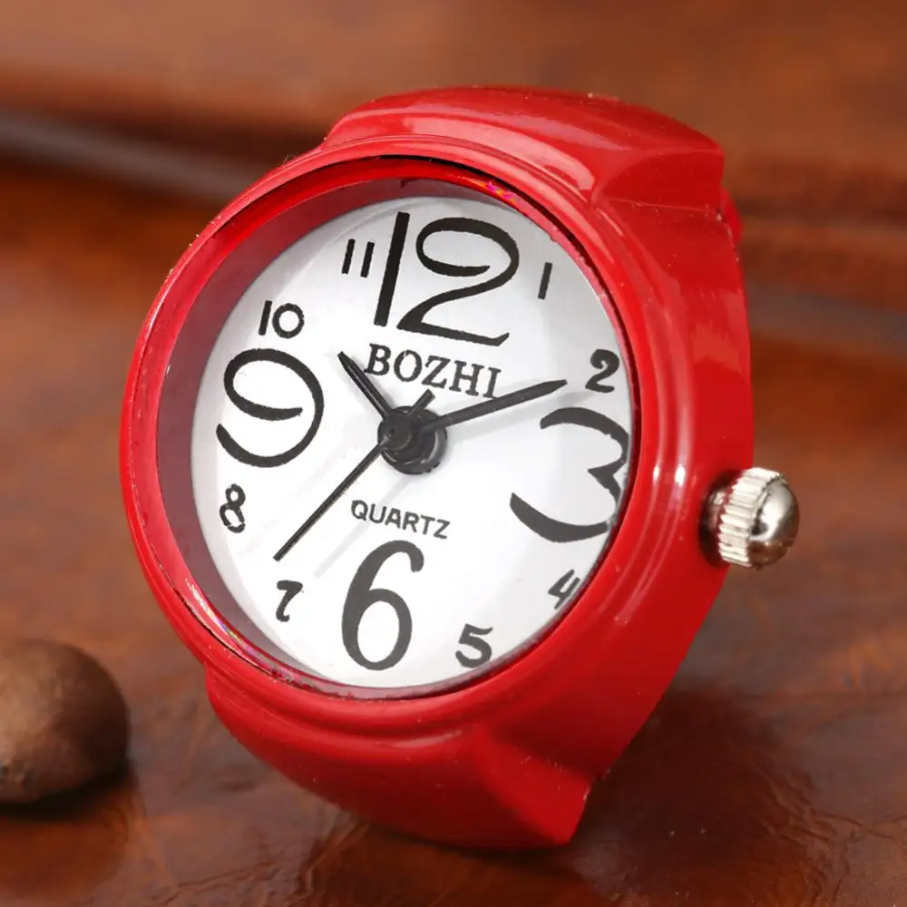 Vibrant Candy Color Big Numbers Mini Finger Ring Watch Elastic Band Quartz Watch Finger Ring Watches Steel Round Elastic Watch 