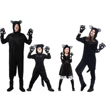 Costume de Couple de chat noir unisexe, Cosplay adulte homme femme, une pièce, Parent enfant, robe de spectacle sur scène, fête, Animal