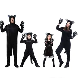 Costume de Couple de chat noir unisexe, Cosplay adulte homme femme, une pièce, Parent enfant, robe de spectacle sur scène, fête, Animal 