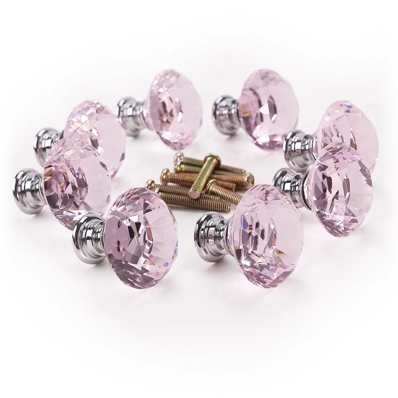 

8 x Pink diamond bling decoration door furniture drawer handle knob 30x27mm