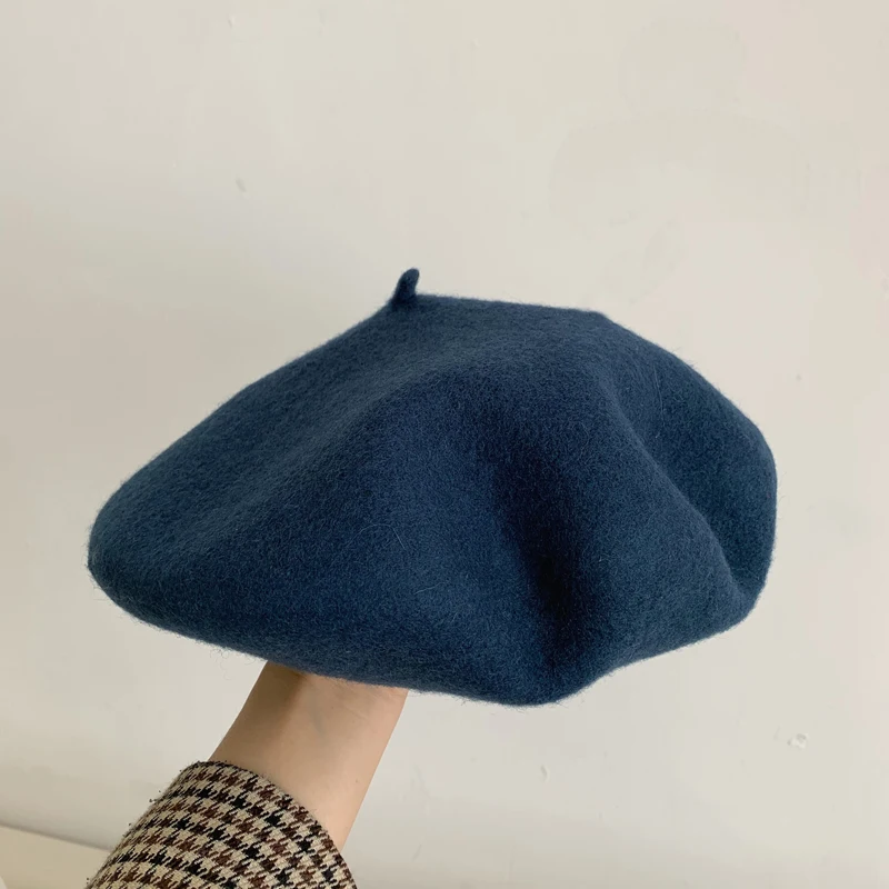 Luna&Dolphin Women 90%Wool Mushroom Rimi Blue Berets Autumn Winter Deep Eaves Knitting Artist Cap Painter Beanie Hat Sweet Color Luna&Dolphin Women 90%Wool Mushroom Rimi Blue Berets Autumn Winter Deep Eaves Knitting Artist Cap Painter Beanie Hat Sweet Color
