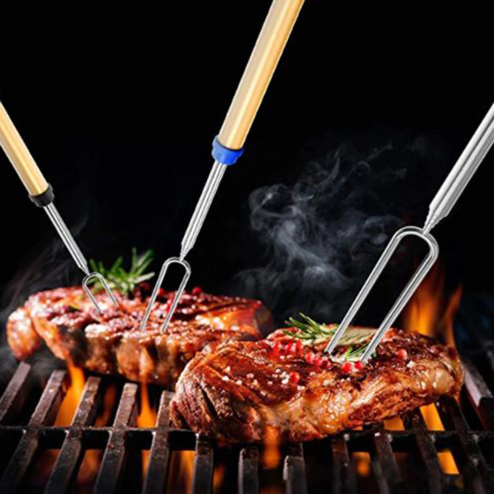 8pcs Barbecue Fork Set with Storage Bag Telescopic Marshmallow Sausages Hot Dogs Vegetables Roasting Sticks Accessory