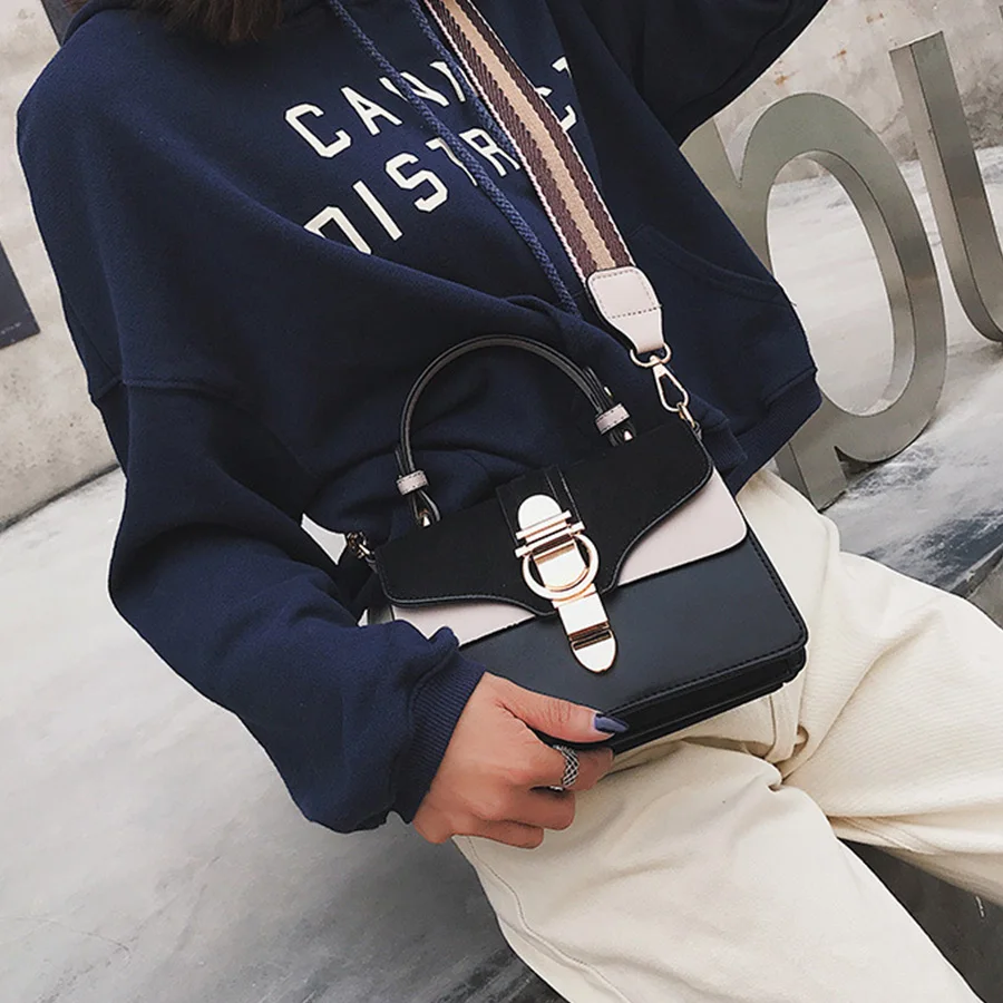 Ceny Peeling torby na ramię Crossbody dla kobiet torba 2020 torebki skórzane kasetonowe małe klapy szeroki pasek na ramię torby Crossbody Bolsa