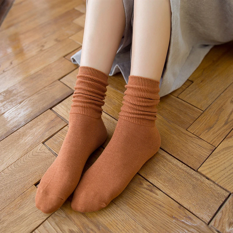 New Trend Stack Socks Cotton Long Socks Women Harajuku High Socks White Socks Loose Solid Colors Double Needles Knitted One Pair black knee high socks