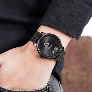 

Fashion Men No Pointer Arabic Numerals Creative Round Dial Quartz Wrist Watch