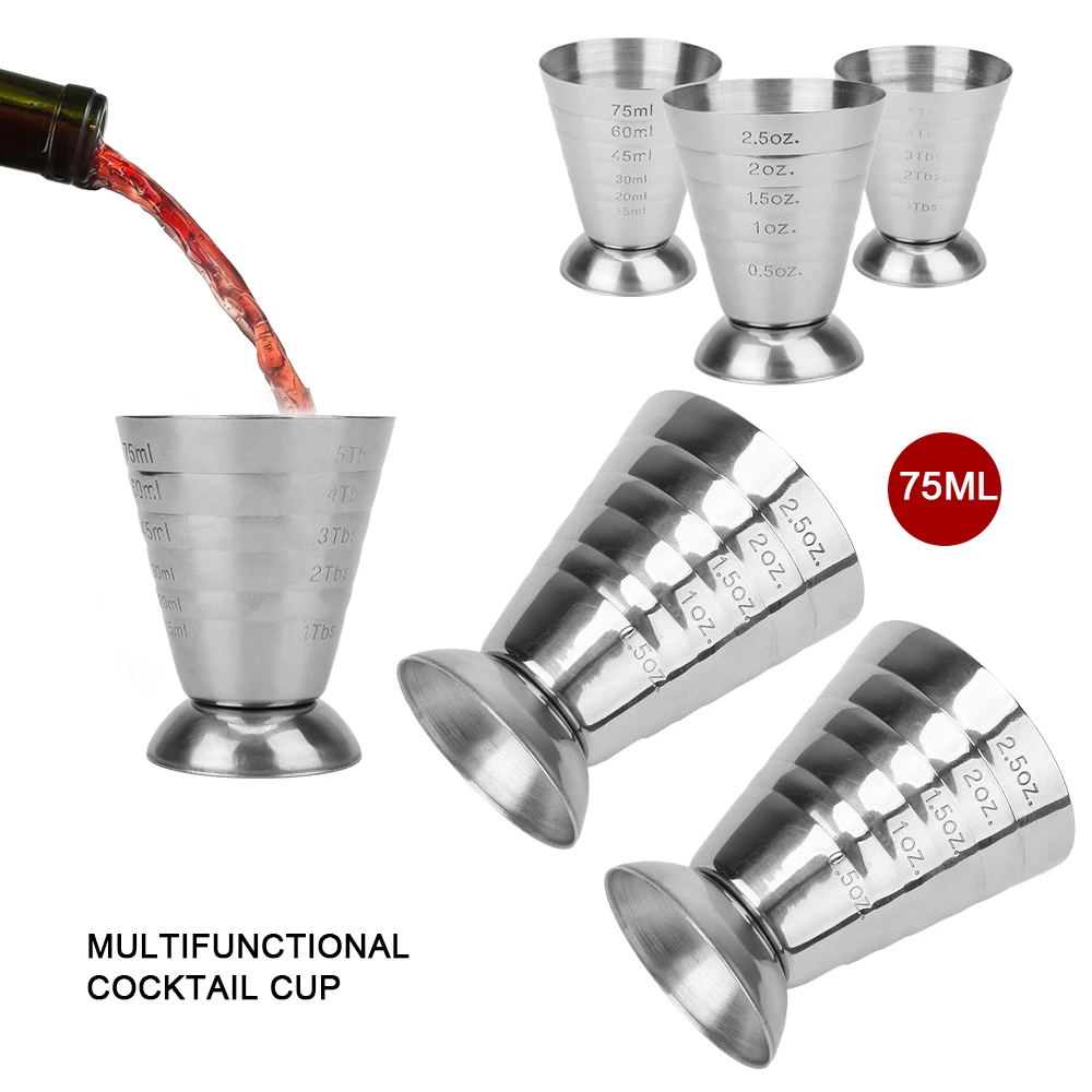 Cocktail Shaker Bar Mixed Drink Accessories Measure Cup Cocktail Shaker Jigger Stainless Steel 75ML Gadgets