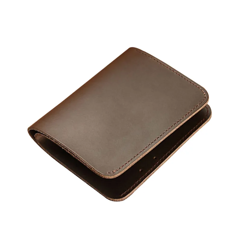 Vintage Mens Crazy Horse Credit Card Holder Wallet Front Pocket Bifold Short Billfold Business Genuine Leather Brief Male Wallet