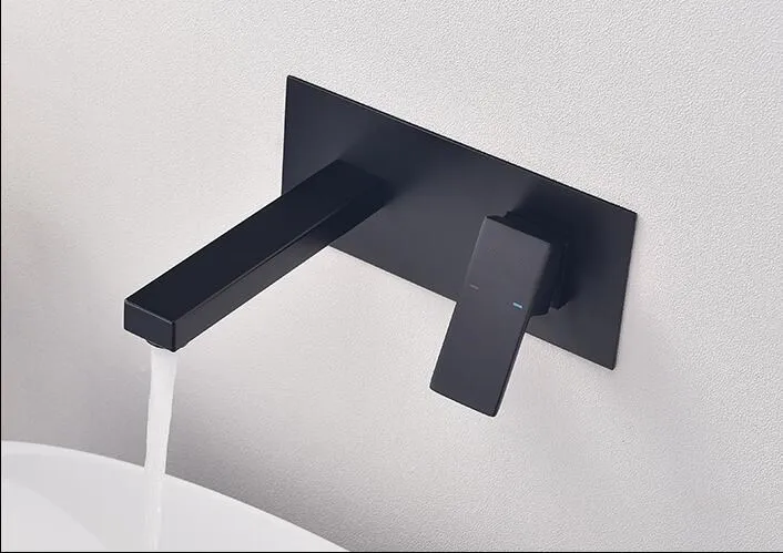 Vidric Matte Black Color Widespread Bathroom embedded Basin Faucet Wall Mounted Water Mixer Tap Chrome Sink