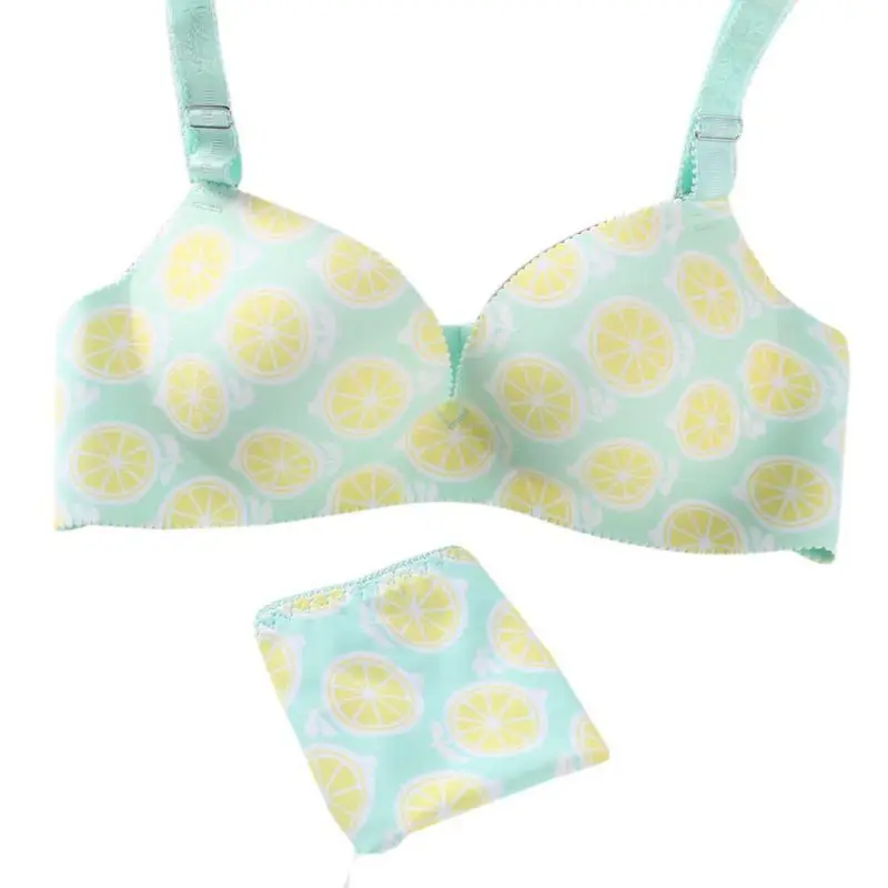 lemon print Женский милый бюстгальтер для девочек, бесшовный бюстгальтер с принтом, милые бюстгальтеры, комплект нижнего белья, бюстгальтер, Короткие комплекты нижнего белья, пуш-ап, английский стиль - Цвет: lemon print