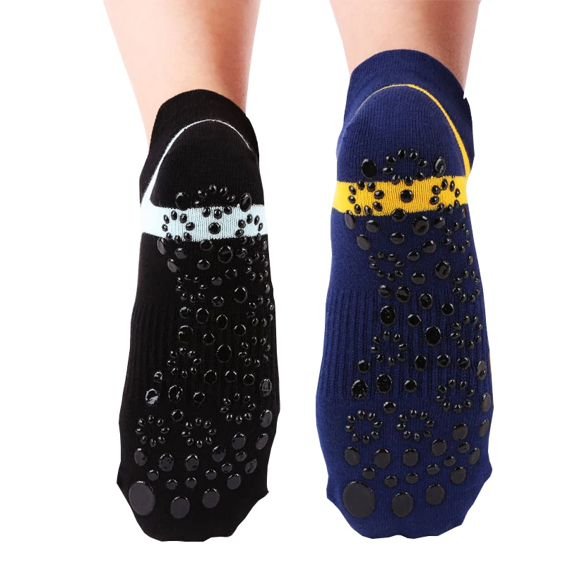 black n blue 2 пары женских носков для йоги с силиконовым узором в горошек, нескользящие носки, тапочки, хлопковые дышащие спортивные носки для женщин, одежда для йоги, пилатеса - Цвет: black n blue