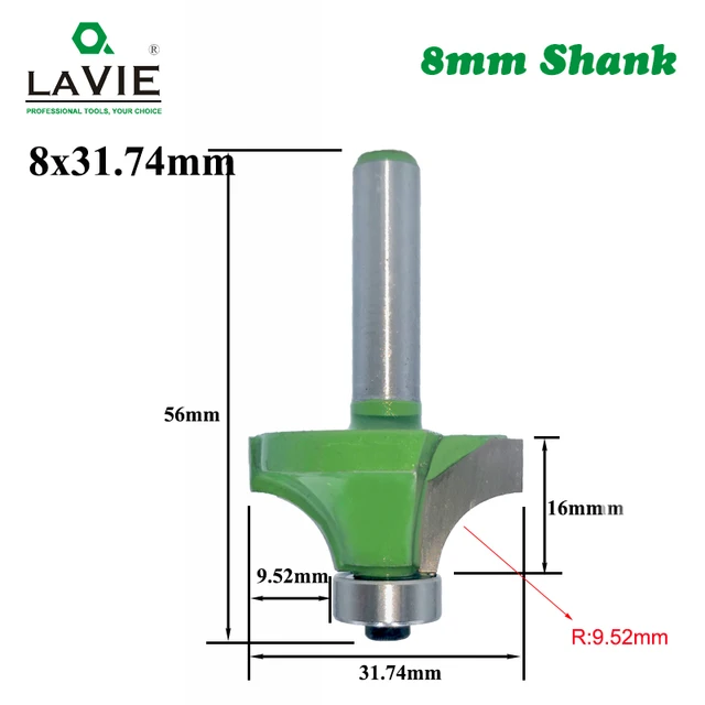 LAVIE 1pc 8mm Corner Round Over Router Bit with Bearing for Wood Woodworking Tool Tungsten Carbide Milling Cutter MC02022 8x31.74mm