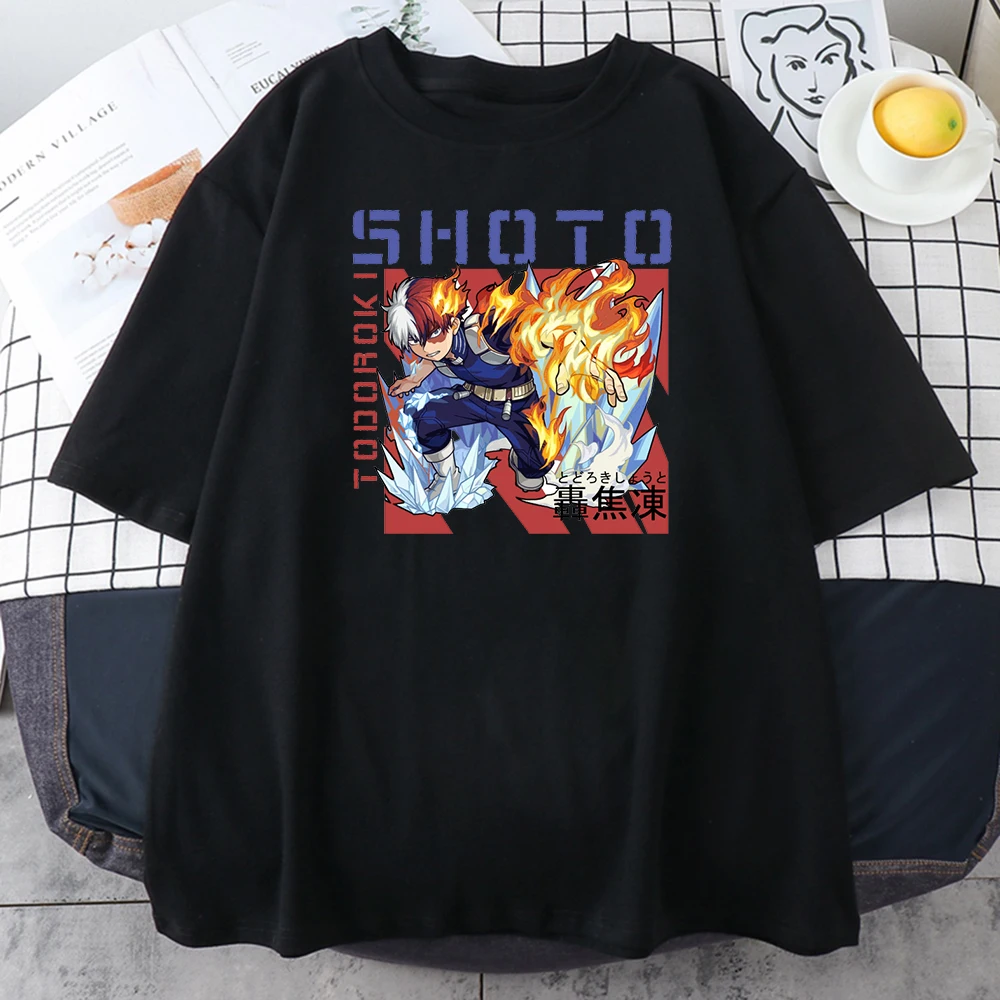 Футболка женская с принтом Мой герой Академия Тодороки шото свободная рубашка