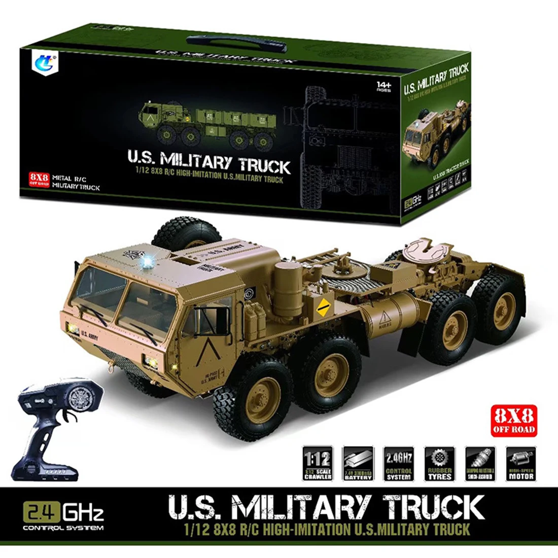 1:12 8X8 R/C 2,4G электрический пульт дистанционного управления Militray модель грузовика все Terrin грузовик комплект обучающая игрушка-оливковый Драб/Пустынный желтый - Цвет: Desert Yellow