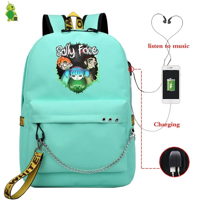 2 Аниме Sally Face рюкзак Usb зарядка Рюкзак для ноутбука школьные сумки для девочек-подростков женские рюкзаки Mochila рюкзак маленькая сумка для книг - Цвет: 2