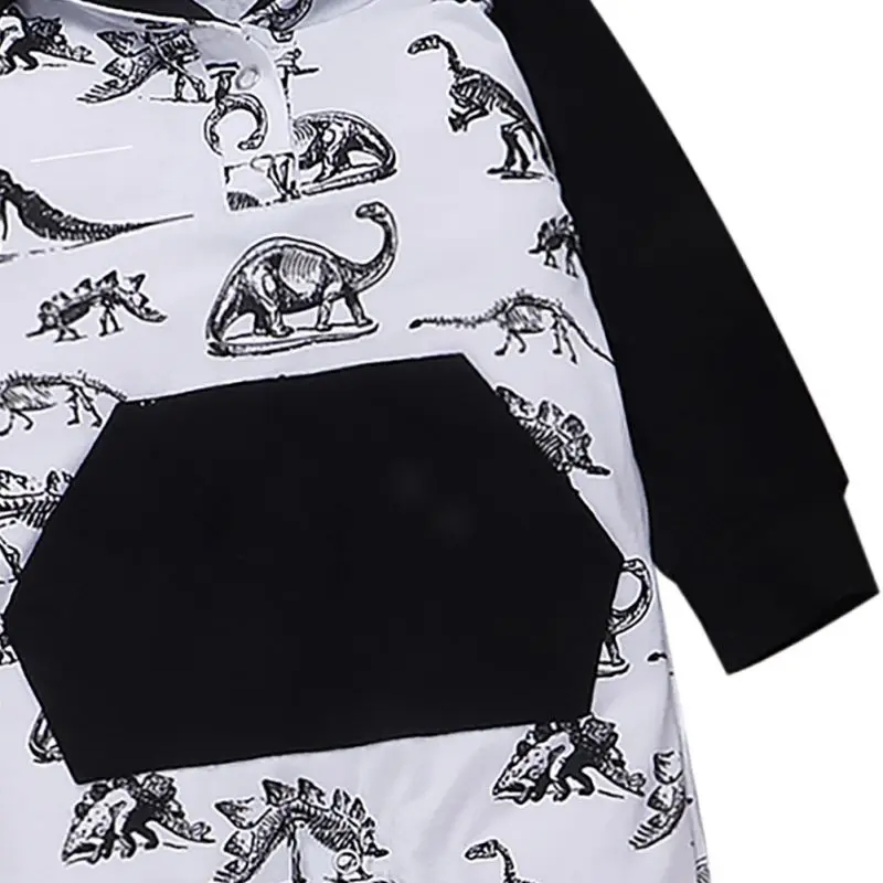 Autumn Infant Baby Boys Long Sleeve Floral Dinosaur Print Hoodie Rompers Kids Jumpsuit New Arrival