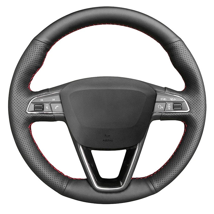 

Black Genuine Leather Hand-stitched Car Steering Wheel Cover For Seat Leon5F Mk3 2013-19 Ibiza6J Tarraco Arona Ateca Alhambra