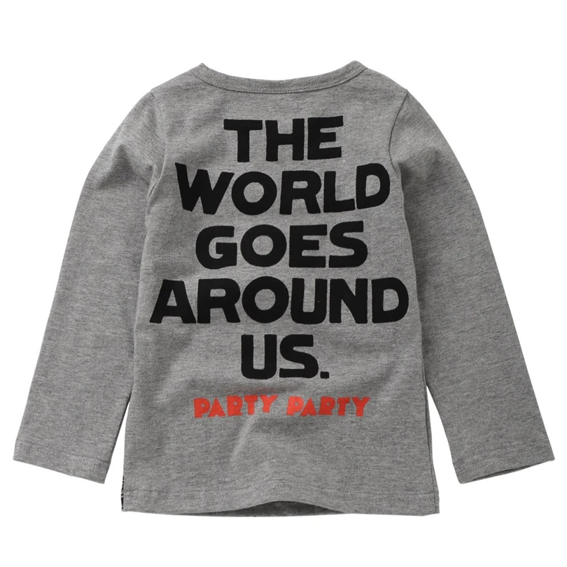 Autumn Children Kid T-shirts Baby Boys Letter Cartoon Dinosaur Printed Tops Long Sleeved Shirts Tees Casual Clothes 24M-7T A20