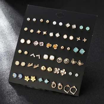 

30Pair/Set Creative Stud Earrings Sets For Women Girls Christmas Gifts Earring Dripping Oil Flower Resin Pearl Crystal Jewelry