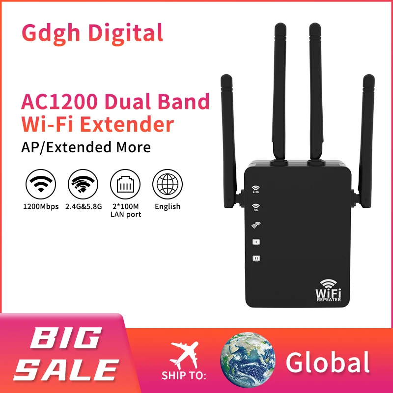 2.4G/5.8G Wifi Amplifier Wifi Repeater 1200Mbps Wifi Router Long Range Extender Home Wifi Signal Booster With 1*100M Lan Port home wifi signal booster