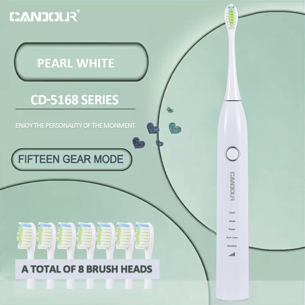 

CANDOUR CD-5168 Sonic electric toothbrush 15 modes Adult Timer Brush 5 Mode Toothbrushes Replacement USB Charger Rechargeable