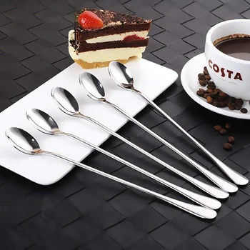 

Long Handle Iced Tea Spoons, Ice Cream Spoon, Coffee Spoon, Stainless Steel Cocktail Mixing Spoon Long Teaspoons, 2 Style, Set o
