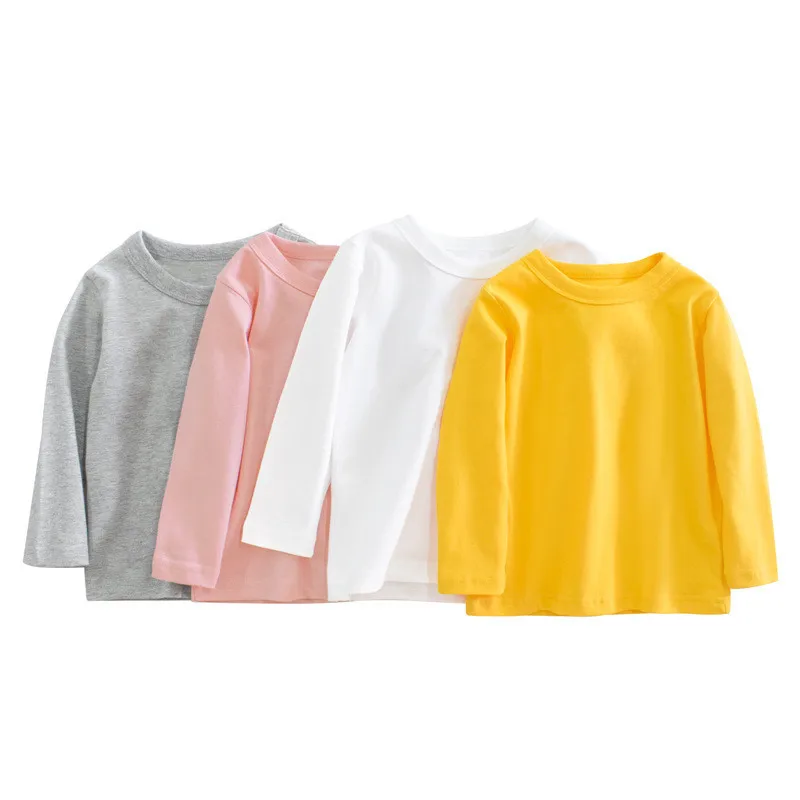 Solid color Long Sleeve Children T-Shirts Cotton Boys T Shirt Kids TShirt Autumn Kids Girls Tops 2-7Years Children Clothes