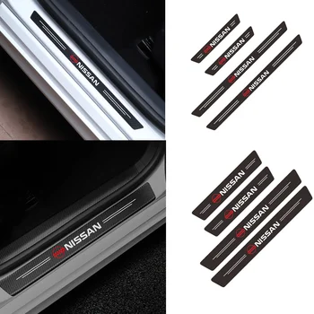 

Car styling 4PCS Car Door Threshold Carbon Fiber Scuff Plate Sticker For Nissan Nismo Tiida Teana Skyline Juke X-Trail
